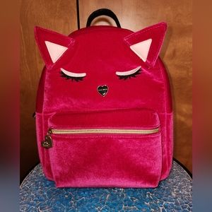 Betsey Johnson Cat Back Pack Small Pink Velvet Feel Ears Girls Womens Cute